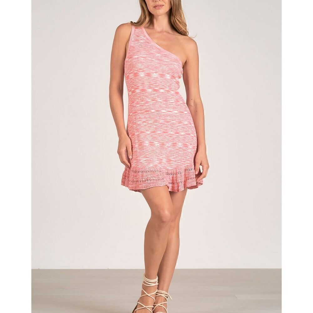 Elan One Shoulder Ribbed Heathered Dress - NEW